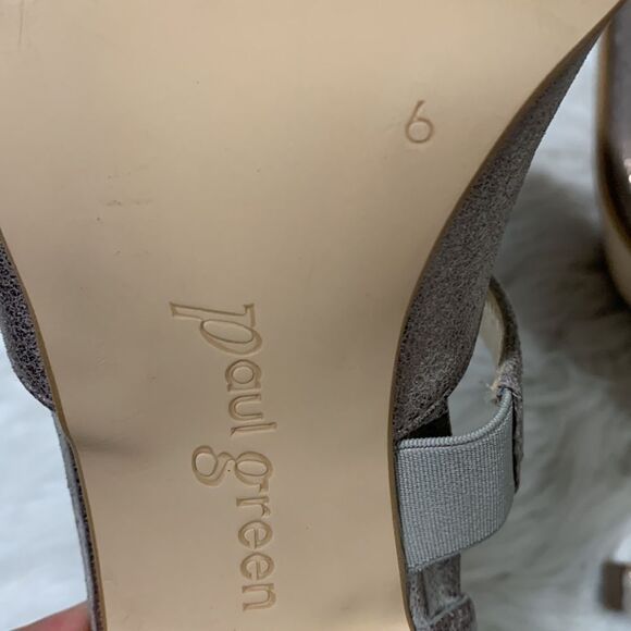PAUL Green metallic champagne leather strap heels shoes hook & loop closure - Picture 12 of 15